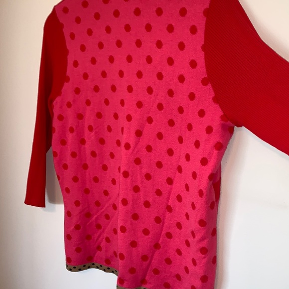 Skovhuus Striped Polka Dot 3/4 Sleeve Scoop neck Patterned Sweater Cinched Waist - Picture 7 of 8